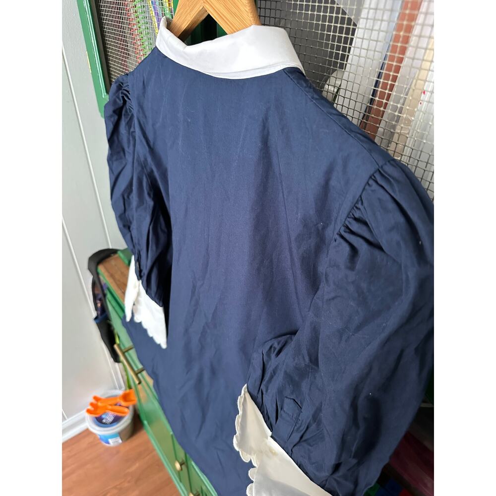 Gretchen Scott Ric Rac Roc Blouse Navy Button-Up Size Extra Large - Picture 7 of 7